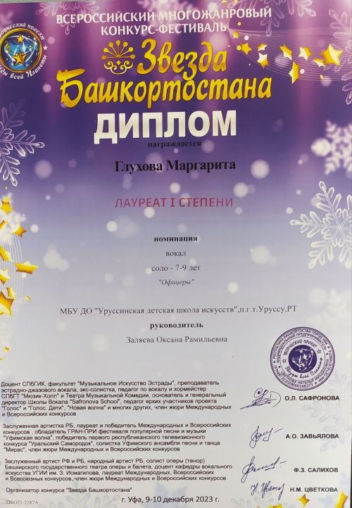 Обучающиеся Уруссинской ДШИ приняли участие во Всероссийском конкурсе - фестивале «Звезда Башкортостана»