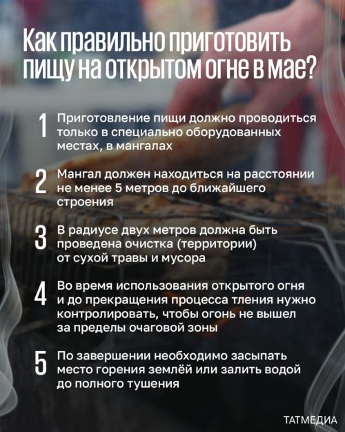 Татарстанцам рассказали, как правильно приготовить пищу на открытом огне в мае
