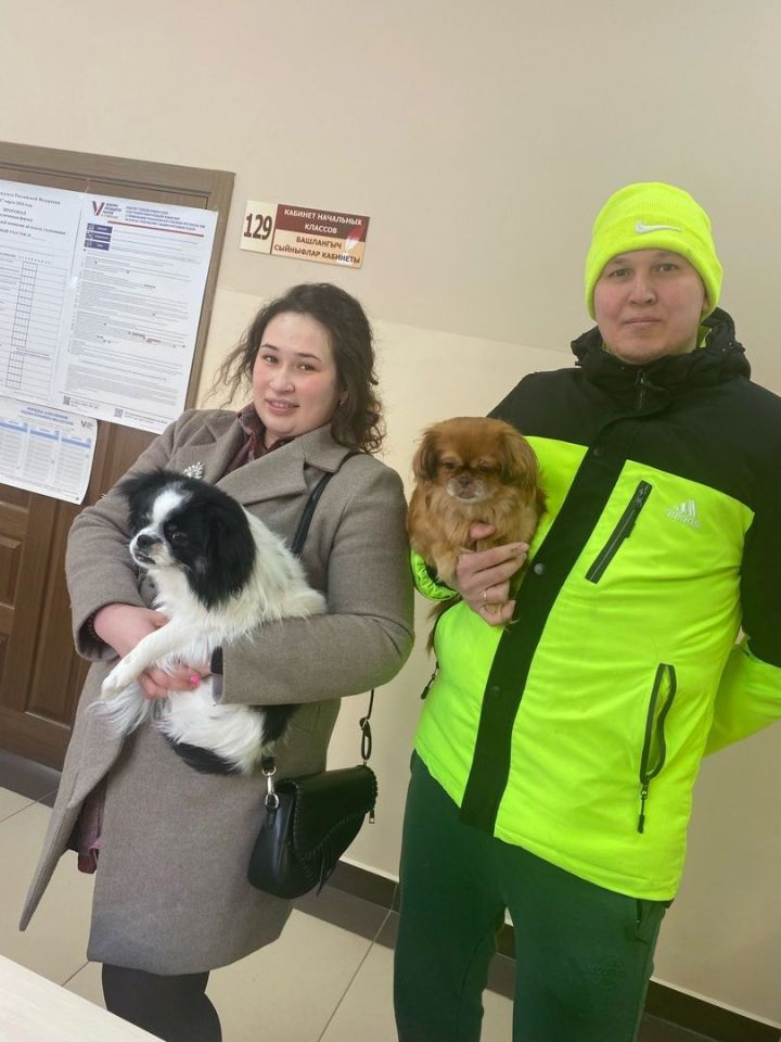 Супруги Бакиевы из Уруссу пришли на выборы с собачками