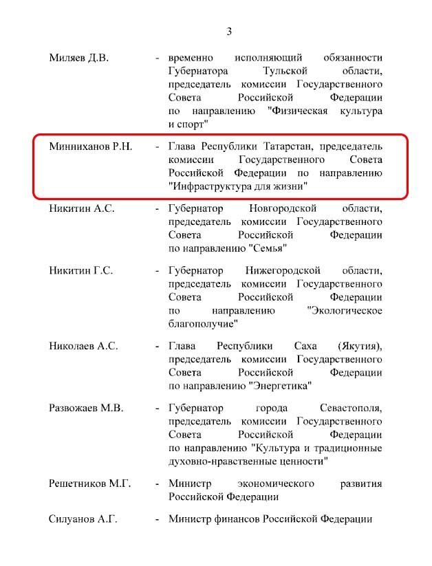 Рустам Минниханов вошел в состав комиссии Госсовета РФ по координации и оценке эффективности деятельности исполнительных органов субъектов России