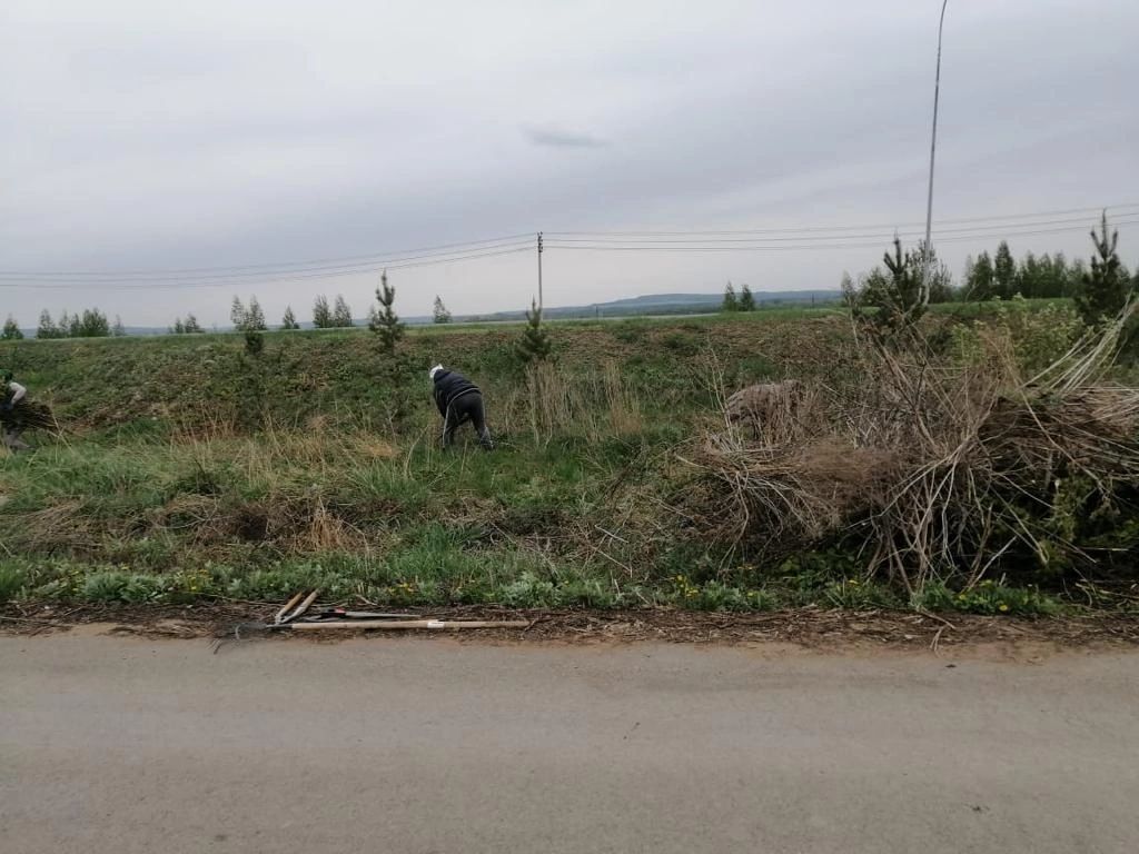 В селе Абсалямово прошел субботник по очистке придорожной полосы