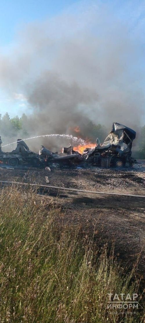 Видео: В Нижнекамском районе после ДТП загорелся бензовоз