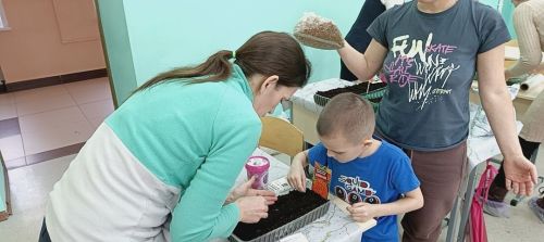 Школьный двор готовится к весне: родители и ученики сажают семена на рассаду