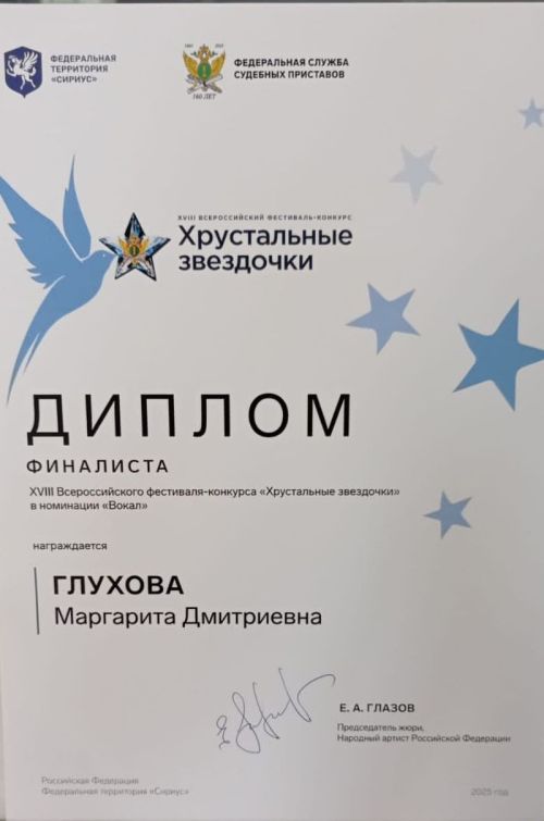 Талантливая Маргарита Глухова на конкурсе «Хрустальные звёздочки»