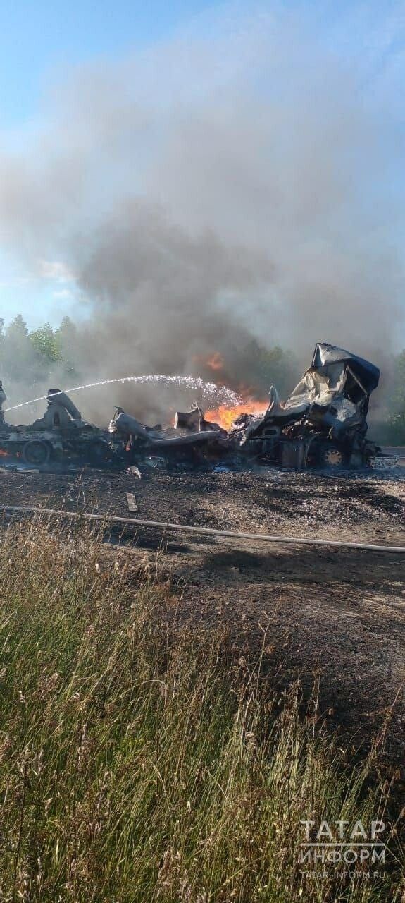 Видео: В Нижнекамском районе после ДТП загорелся бензовоз